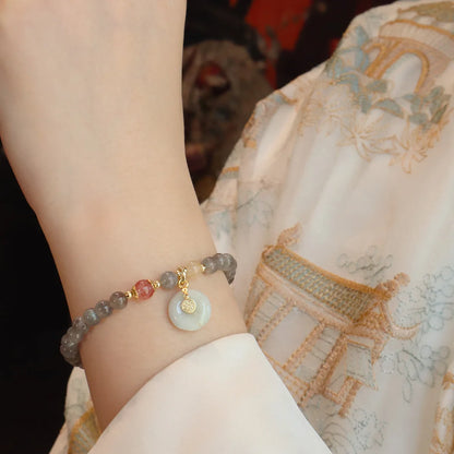 6MM Gray Moonstone Bracelet with Citrine&Strawberry Quartz, Freshwater Pearl Beaded Elastic Jewelry, Boho Healing Gift for Women