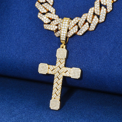 2025 New Iced Out Cuban Cross Pendant Necklace for Women Men 925 Silver Prong Set D VVS Moissanite Bling Hip Hop Jewelry Gift