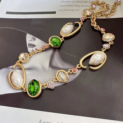 Glam O-Link Choker Rhinestone Collarbone Pendant Necklace, Long Layering Chain for Women, Sparkling Evening Party Jewelry