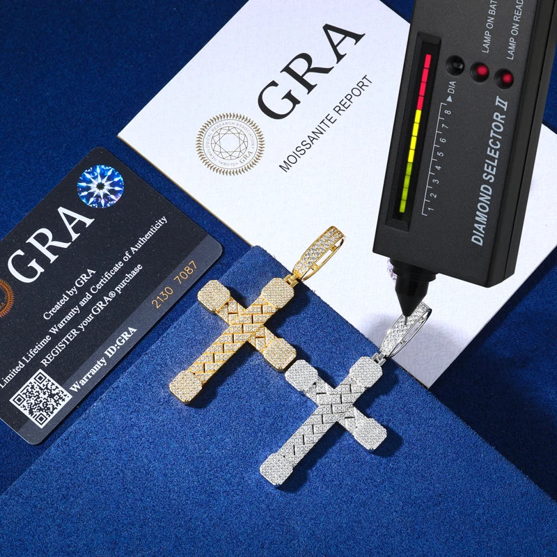 2025 New Iced Out Cuban Cross Pendant Necklace for Women Men 925 Silver Prong Set D VVS Moissanite Bling Hip Hop Jewelry Gift