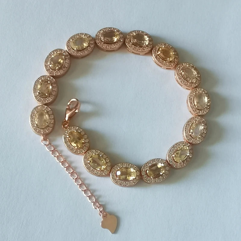 MeiBaPJ Real Natural Citrine Gemstone Bracelet for Women 925 Sterling Silver Yellow Stone Bangle Fine Party Jewelry