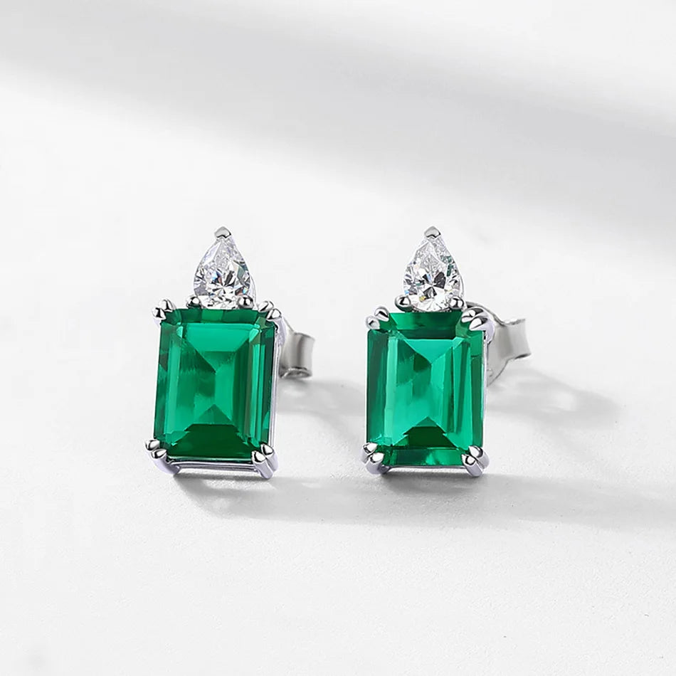 ALLNOEL 925 Sterling Silver Stud Earrings For Women 1ct Lab Grown Emerald Fine Jewelry Birthday Gift May Birthstone Wholesale
