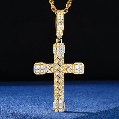 2025 New Iced Out Cuban Cross Pendant Necklace for Women Men 925 Silver Prong Set D VVS Moissanite Bling Hip Hop Jewelry Gift