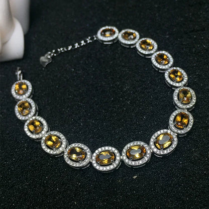 MeiBaPJ Real Natural Citrine Gemstone Bracelet for Women 925 Sterling Silver Yellow Stone Bangle Fine Party Jewelry