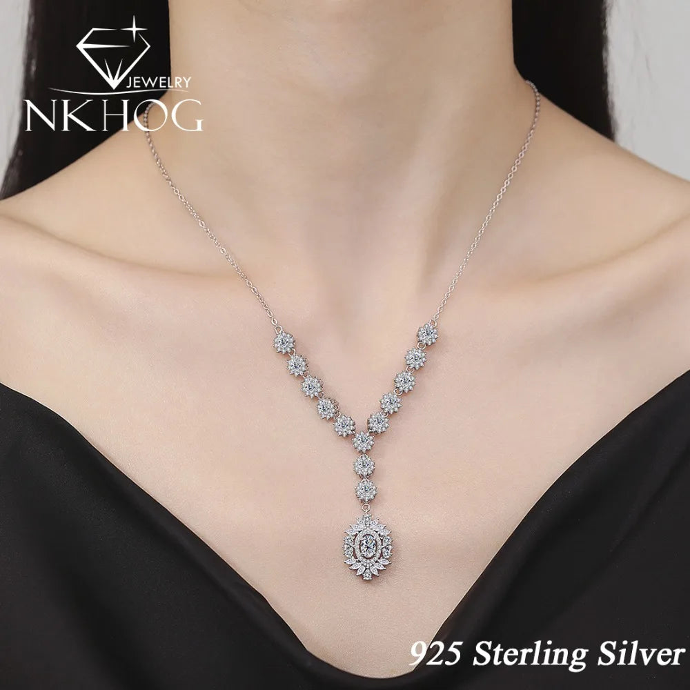 NKHOG 5*7mm Moissanite Necklace Pendants For Women 925 Sterling Silver Flower Design Luxury Wedding Chain Gifts Fine Jewelry GRA