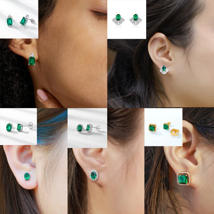 ALLNOEL 925 Sterling Silver Stud Earrings For Women 1ct Lab Grown Emerald Fine Jewelry Birthday Gift May Birthstone Wholesale