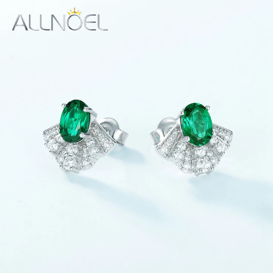 ALLNOEL 925 Sterling Silver Stud Earrings For Women 1ct Lab Grown Emerald Fine Jewelry Birthday Gift May Birthstone Wholesale